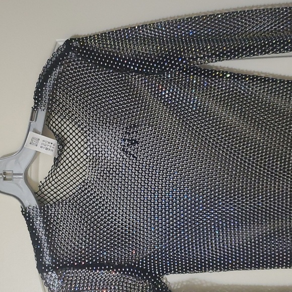 Long-sleeved mesh black covet up with rhinestones. - Picture 2 of 4